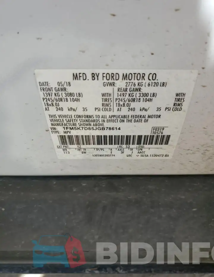1FM5K7D85JGB78614 Photo# 12