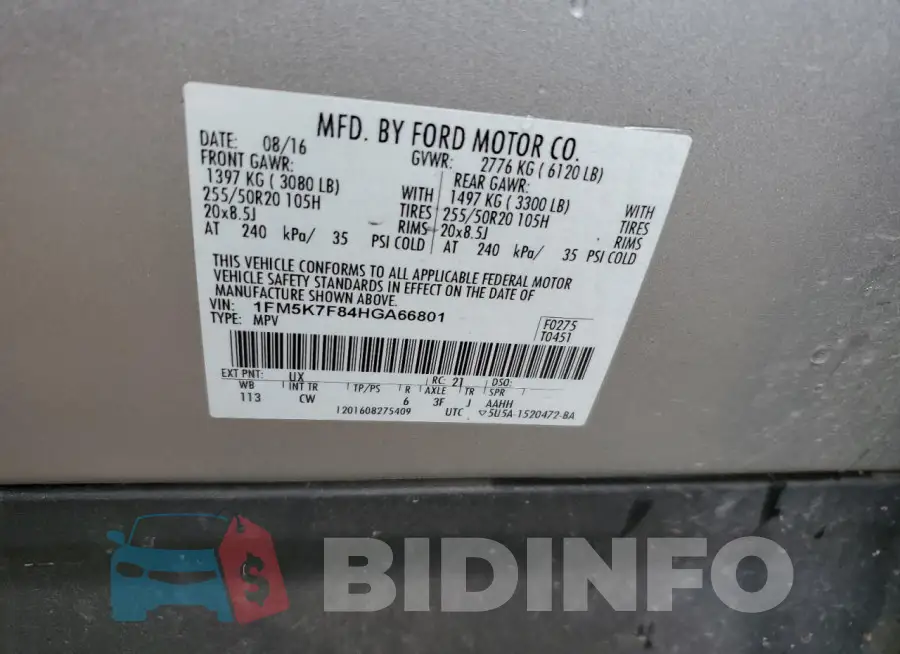 1FM5K7F84HGA66801 Photo# 12