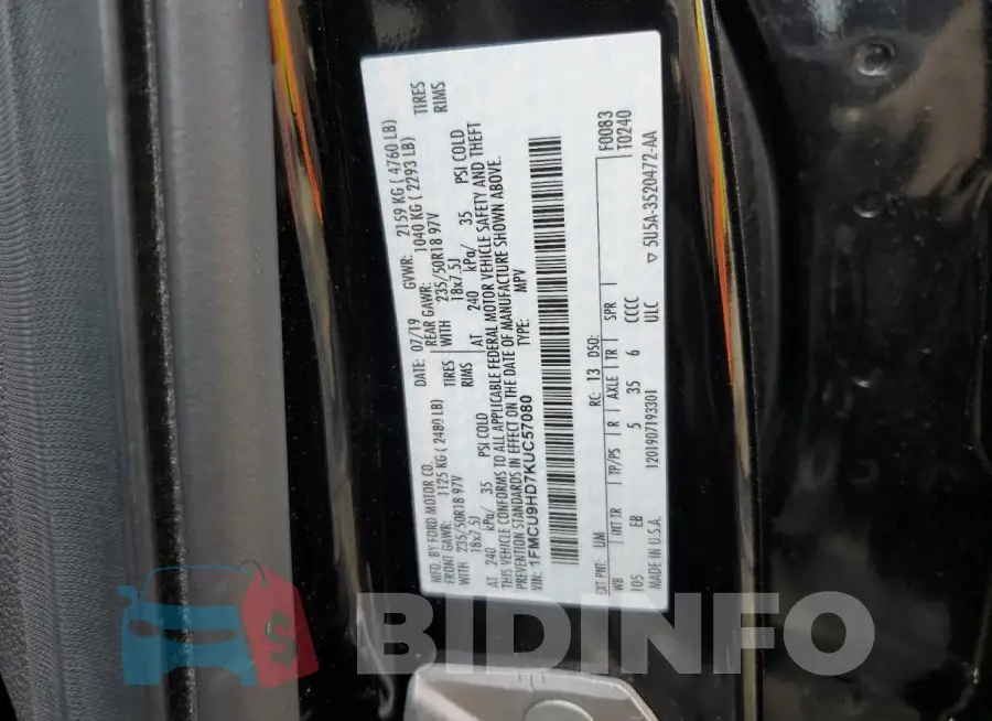 1FMCU9HD7KUC57080 Photo# 12