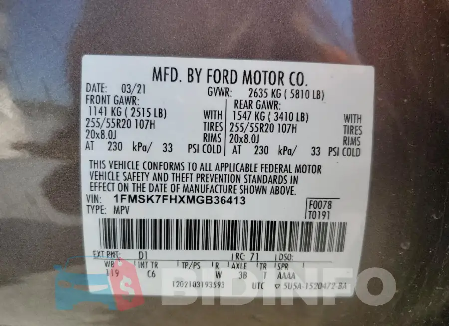 1FMSK7FHXMGB36413 Photo# 14