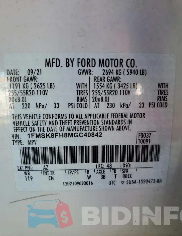1FMSK8FH8MGC40842 Photo# 13
