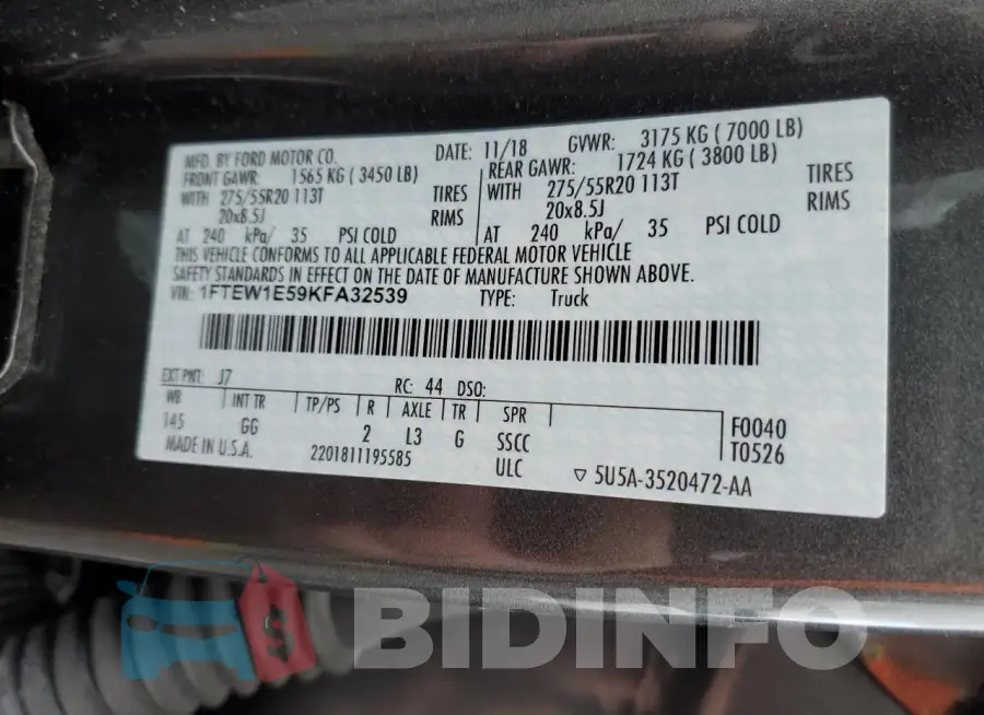 1FTEW1E59KFA32539 Photo# 13