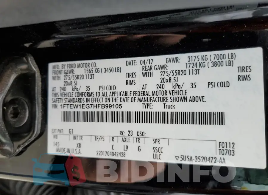1FTEW1EG7HFB99105 Photo# 12
