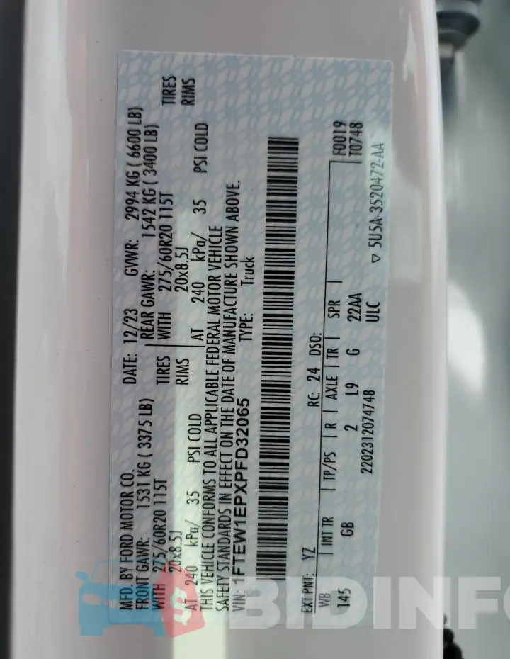 1FTEW1EPXPFD32065 Photo# 12