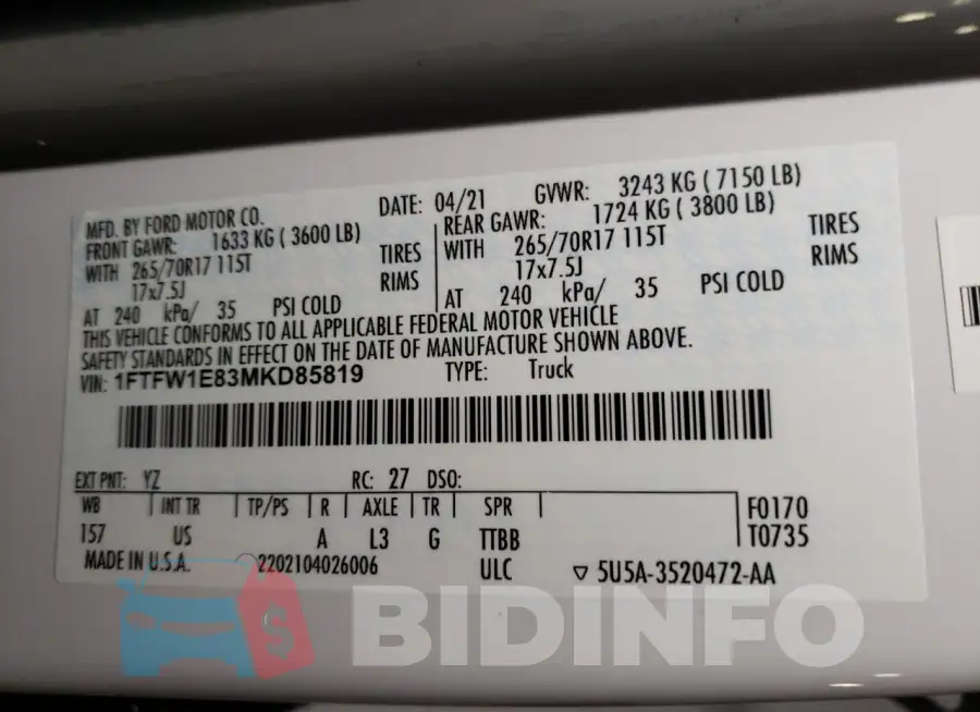 1FTFW1E83MKD85819 Photo# 12