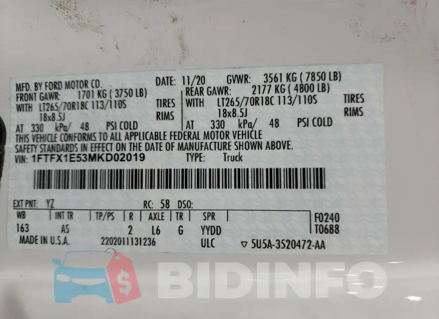 1FTFX1E53MKD02019 Photo# 12