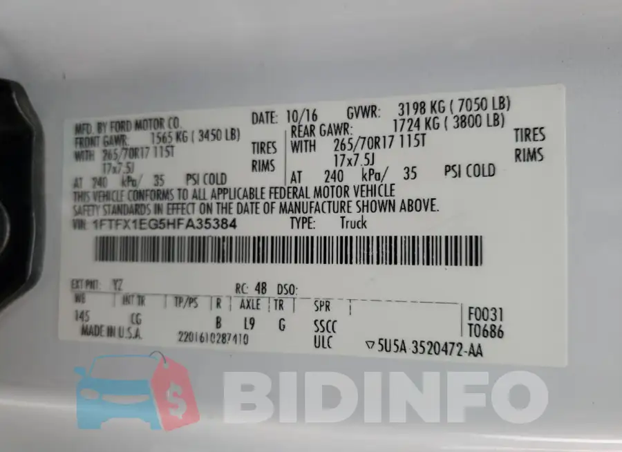 1FTFX1EG5HFA35384 Photo# 12