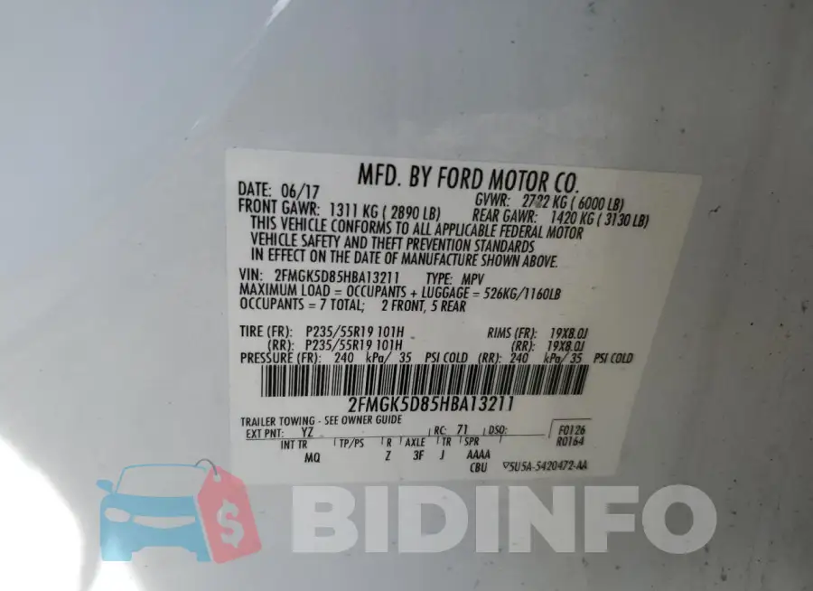 2FMGK5D85HBA13211 Photo# 13