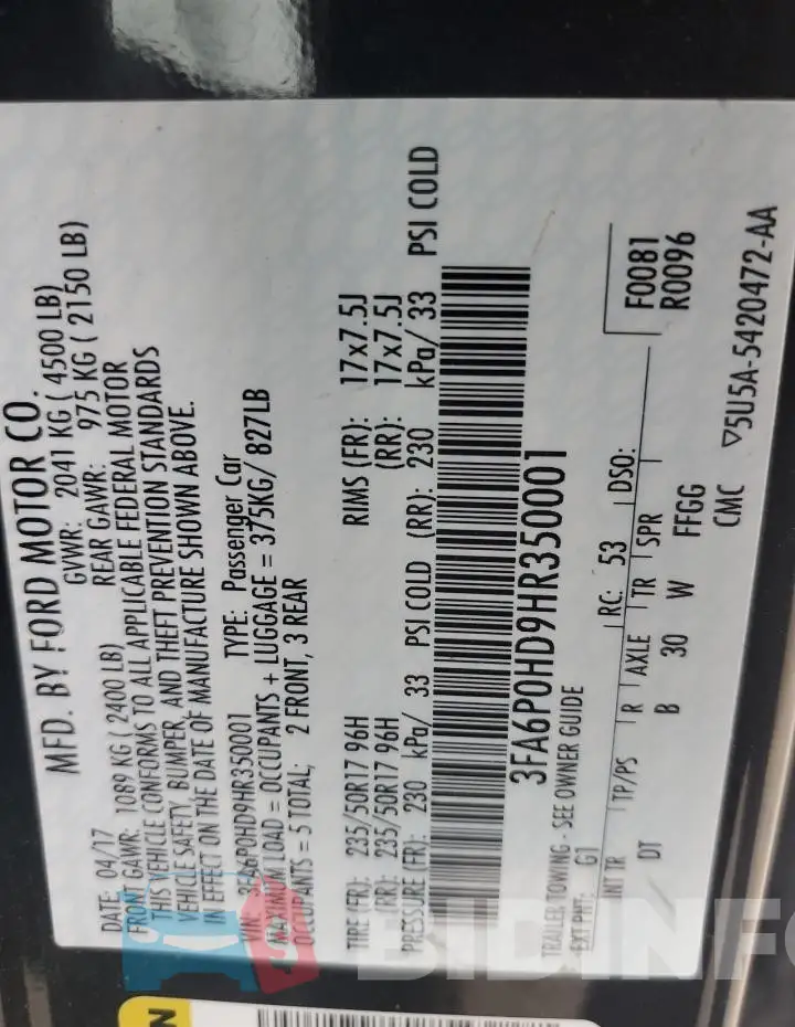 3FA6P0HD9HR350001 Photo# 12