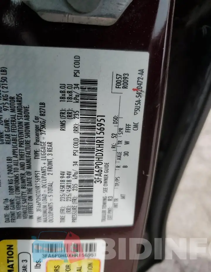 3FA6P0HDXHR156951 Photo# 12