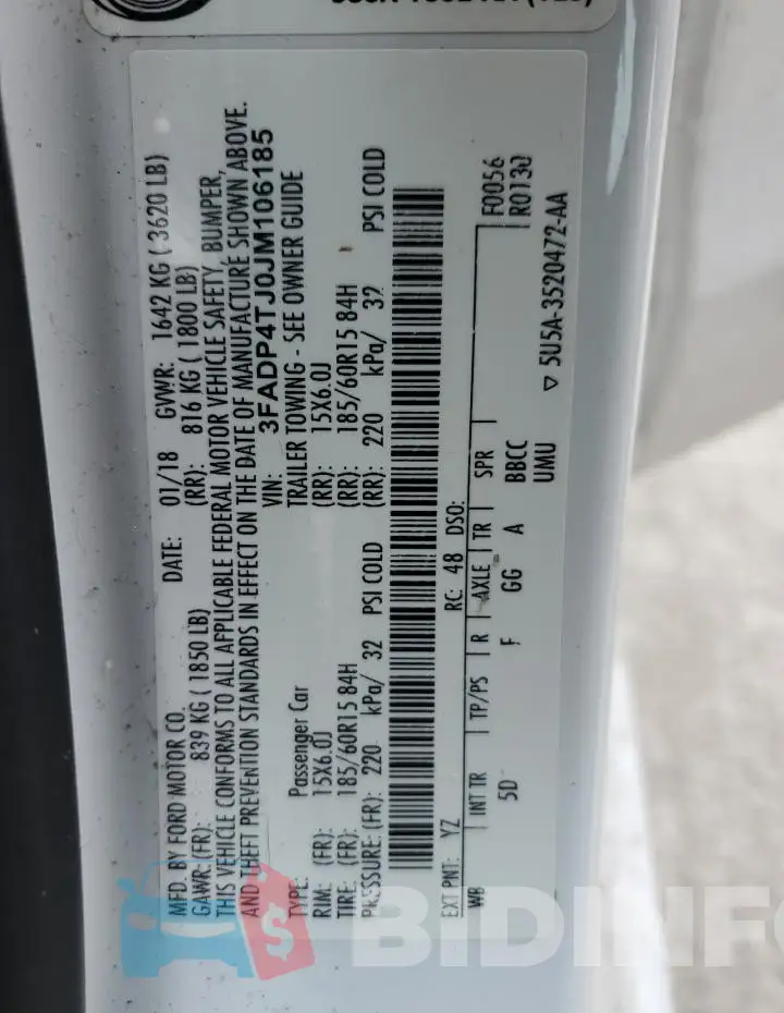 3FADP4TJ0JM106185 Photo# 12