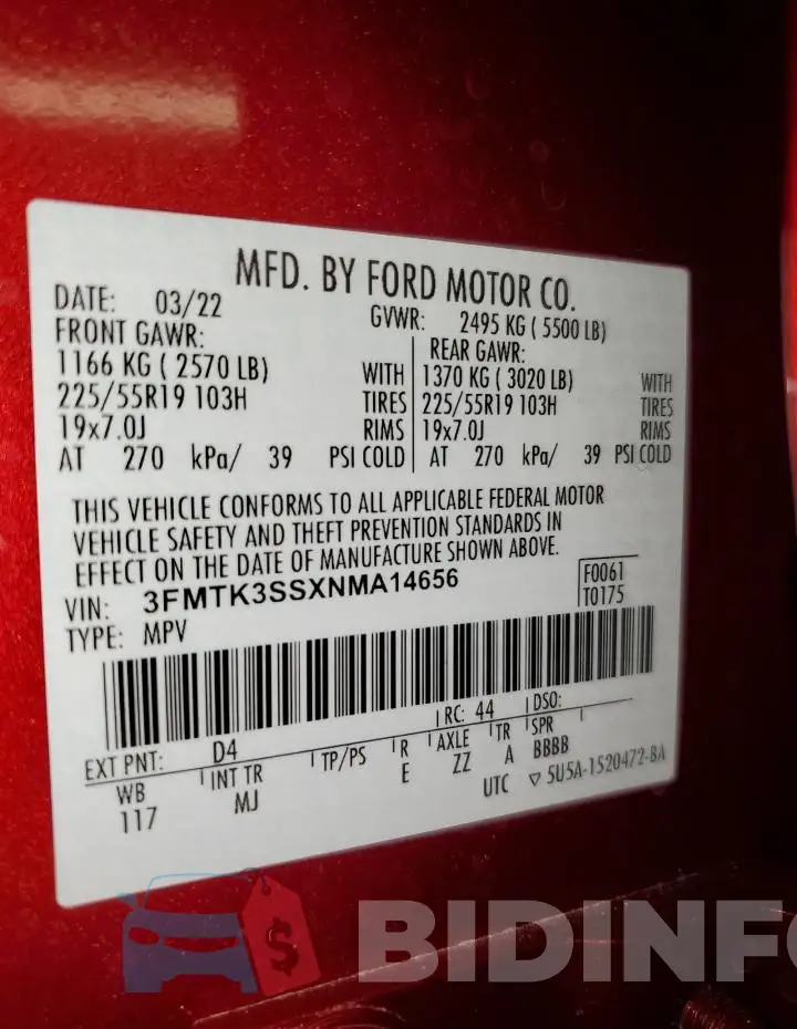 3FMTK3SSXNMA14656 Photo# 13