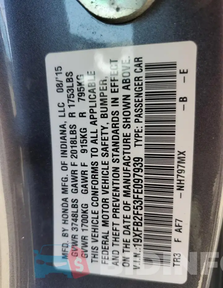 19XFB2F53FE097939 Photo# 12