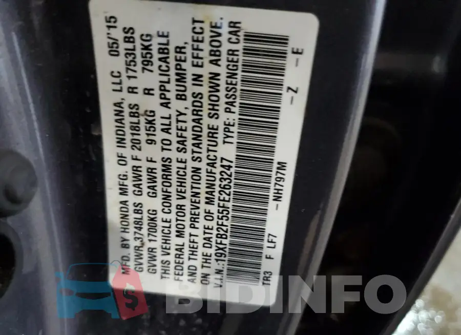 19XFB2F55FE263247 Photo# 13