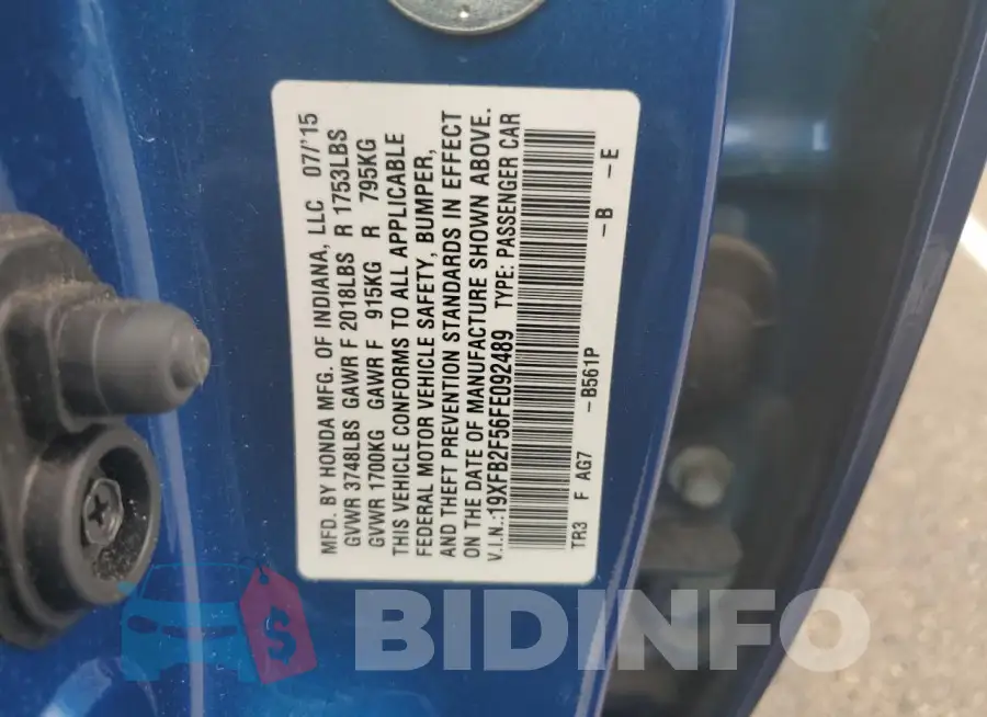 19XFB2F56FE092489 Photo# 12