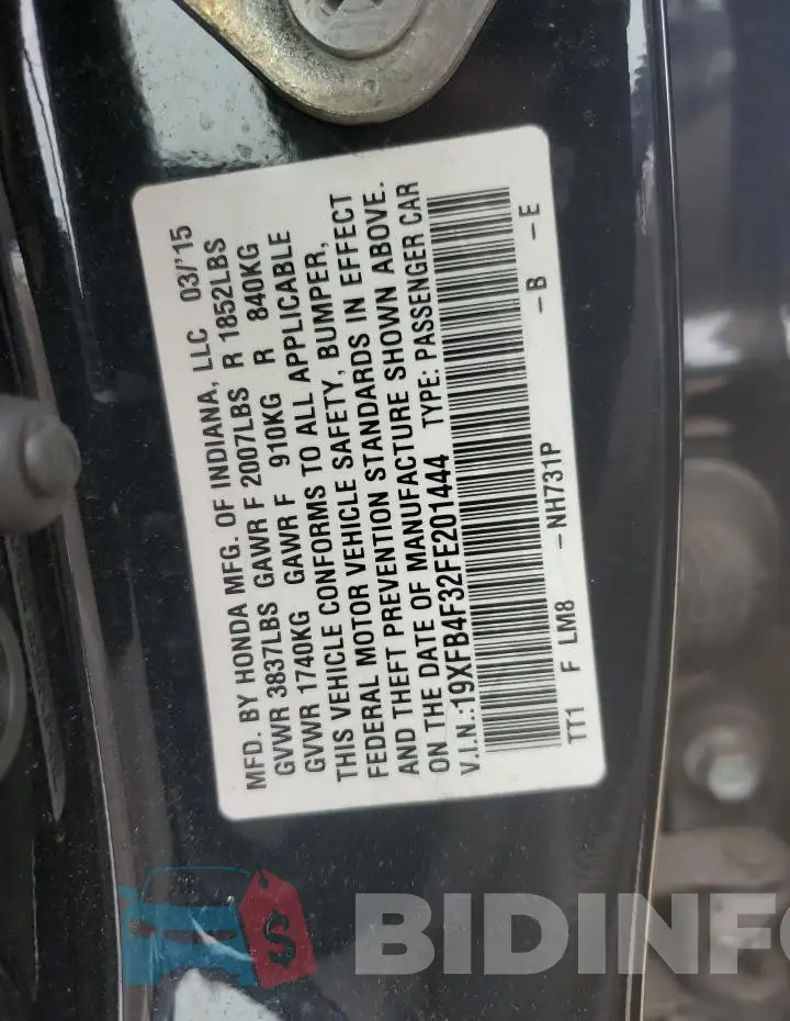 19XFB4F32FE201444 Photo# 13