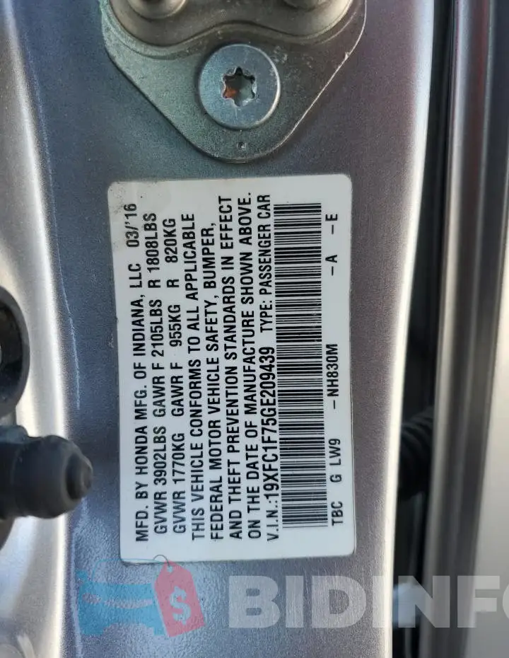 19XFC1F75GE209439 Photo# 13