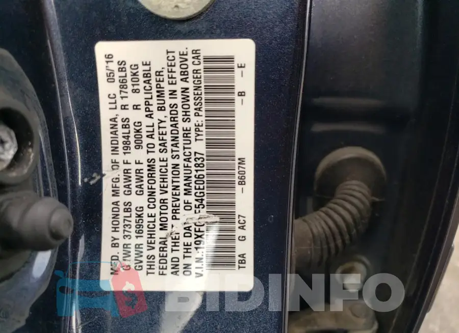 19XFC2F54GE061837 Photo# 12