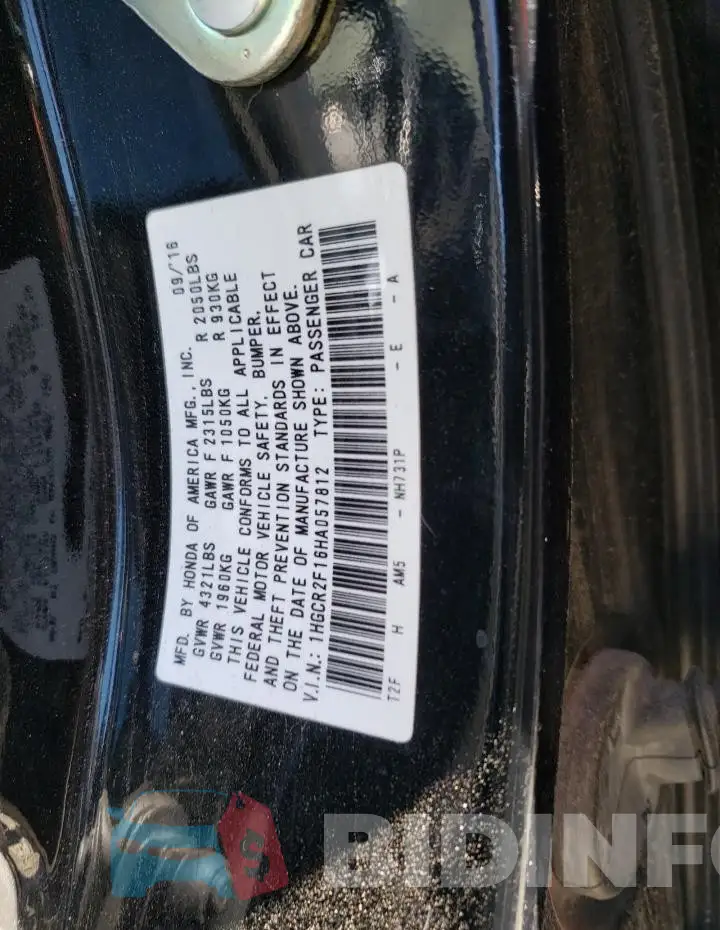 1HGCR2F16HA057812 Photo# 12