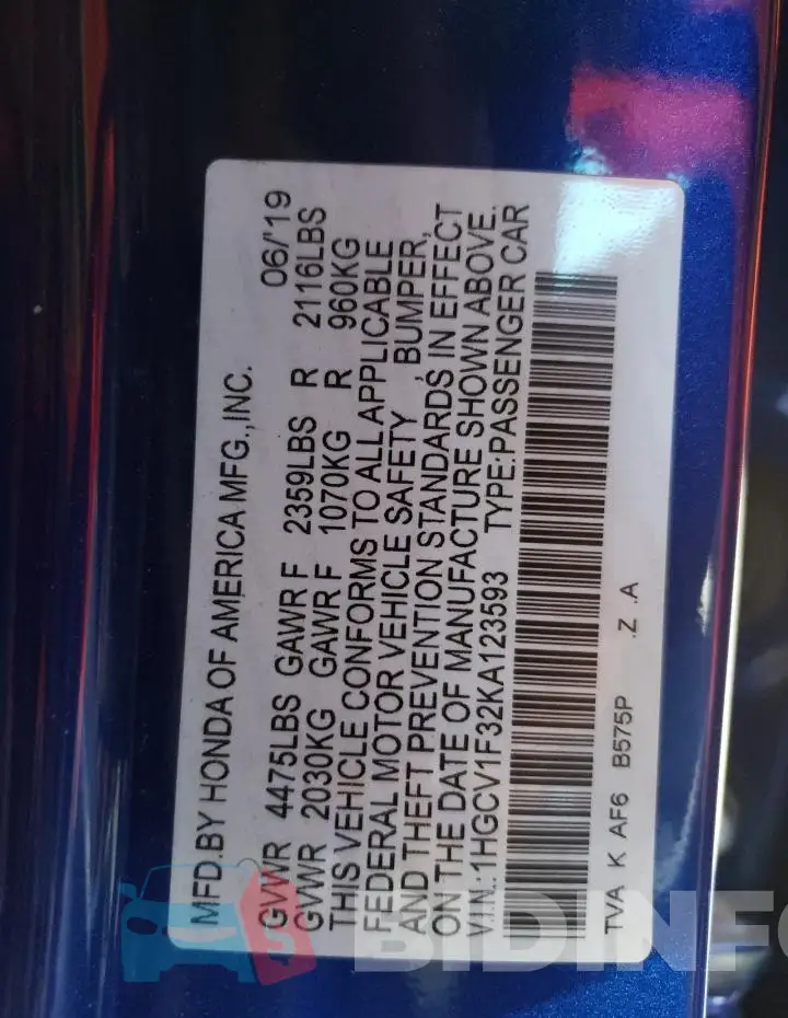 1HGCV1F32KA123593 Photo# 13