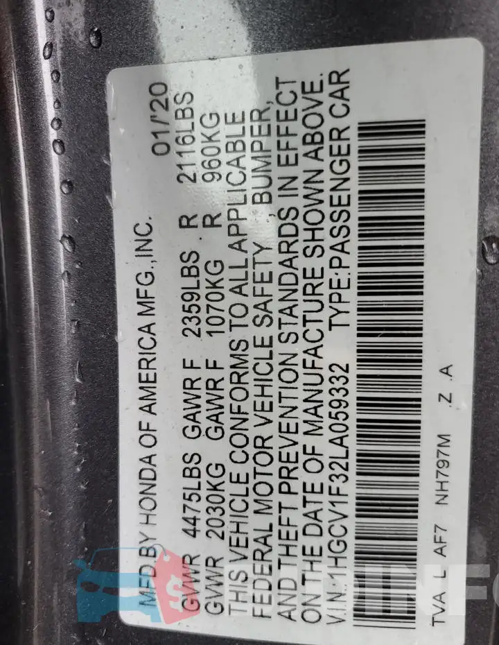 1HGCV1F32LA059332 Photo# 12