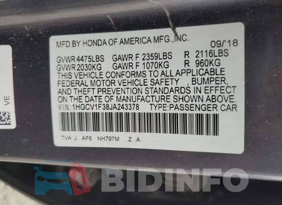 1HGCV1F38JA243378 Photo# 12