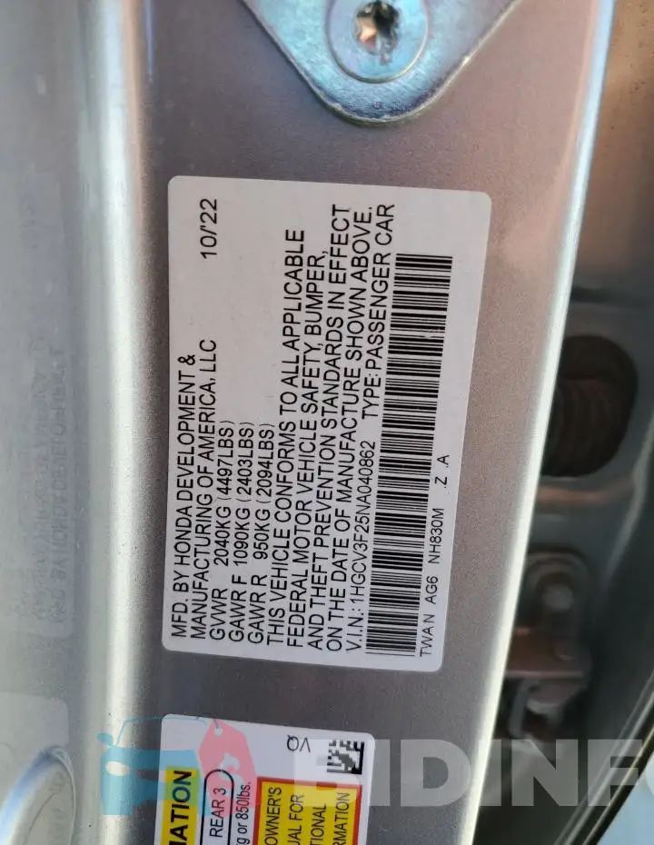 1HGCV3F25NA040862 Photo# 12