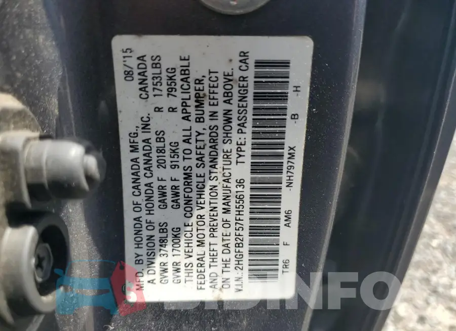 2HGFB2F57FH556136 Photo# 12