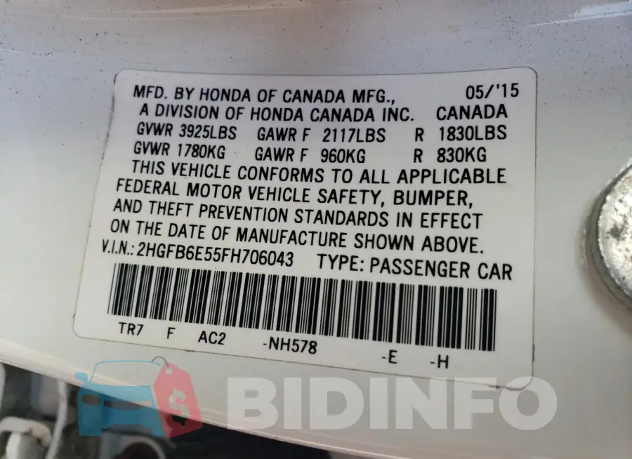 2HGFB6E55FH706043 Photo# 12