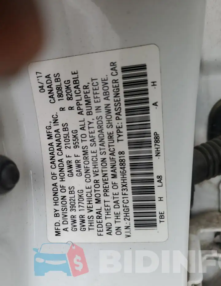 2HGFC1F3XHH648818 Photo# 12