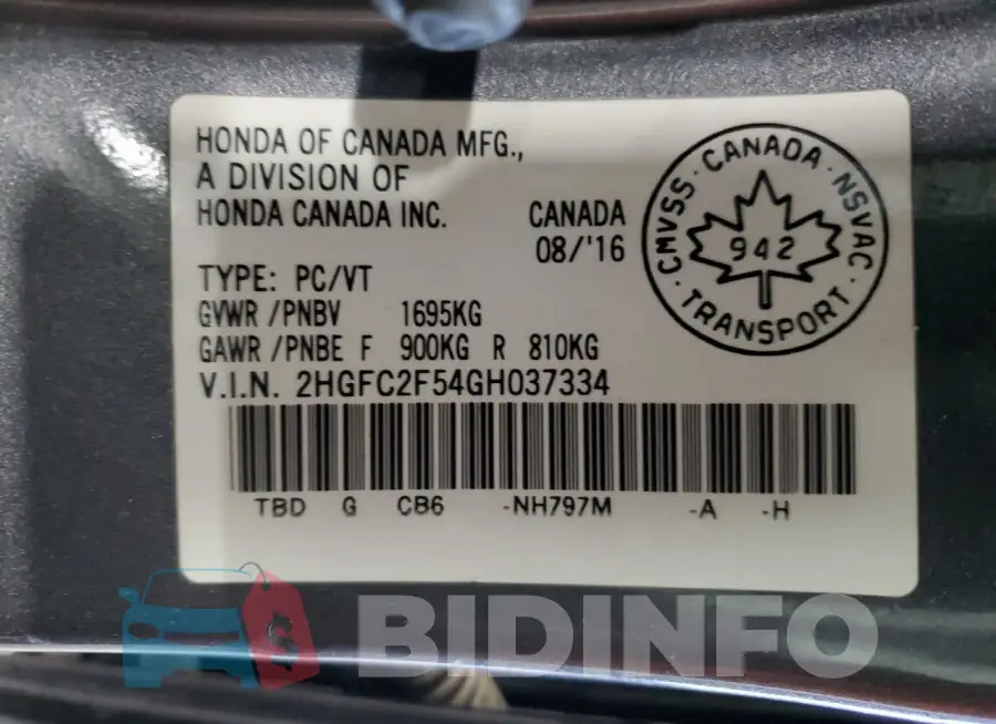 2HGFC2F54GH037334 Photo# 12