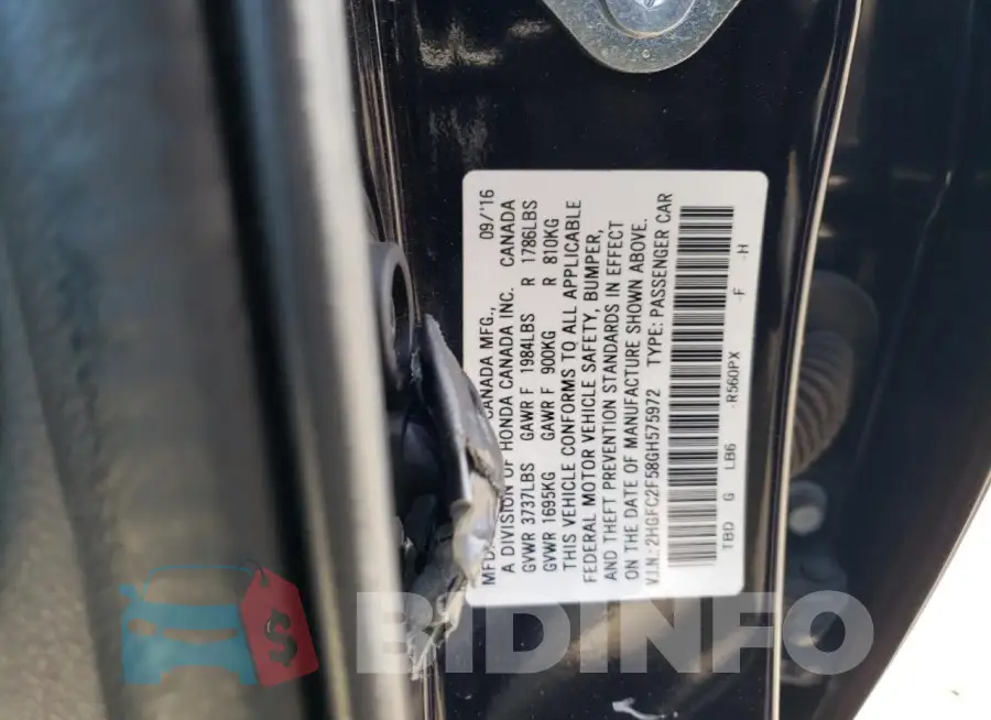 2HGFC2F58GH575972 Photo# 13