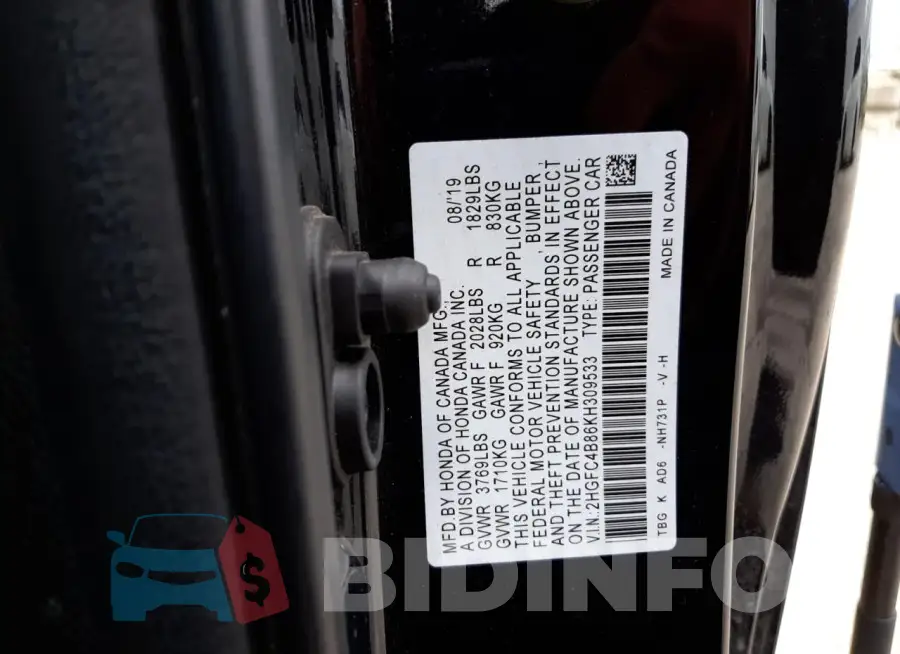 2HGFC4B86KH309533 Photo# 10