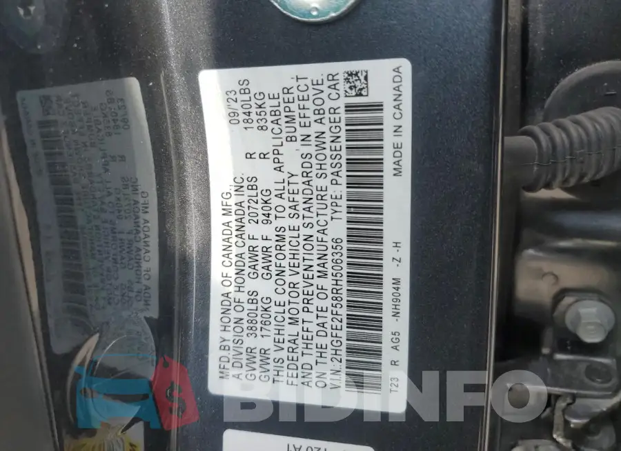 2HGFE2F58RH506356 Photo# 12