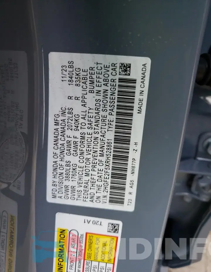 2HGFE2F5XRH528861 Photo# 12