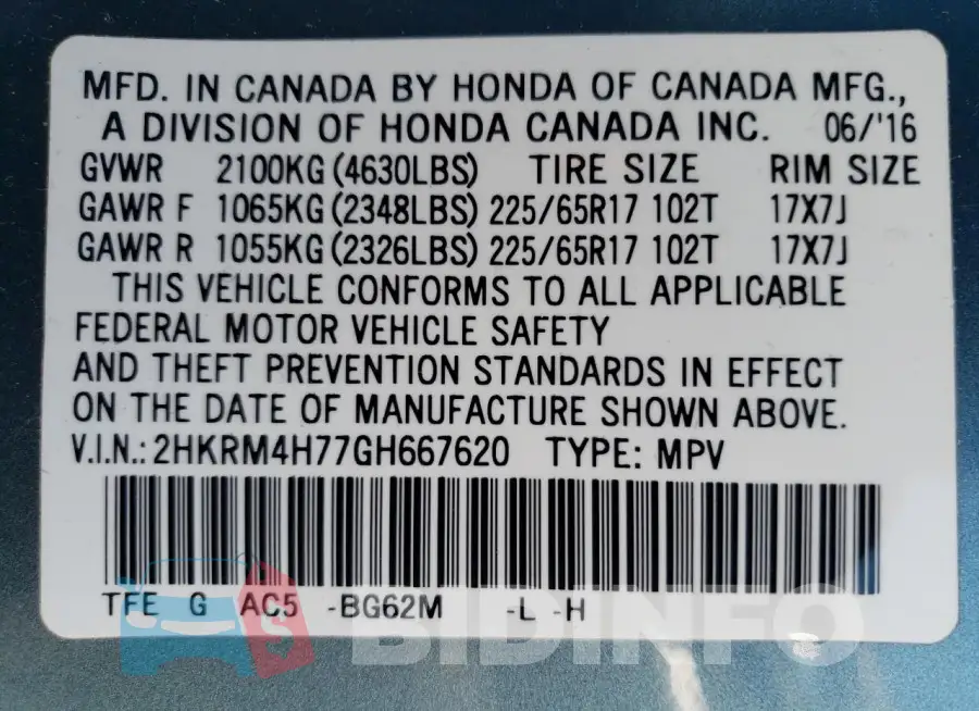 2HKRM4H77GH667620 Photo# 12
