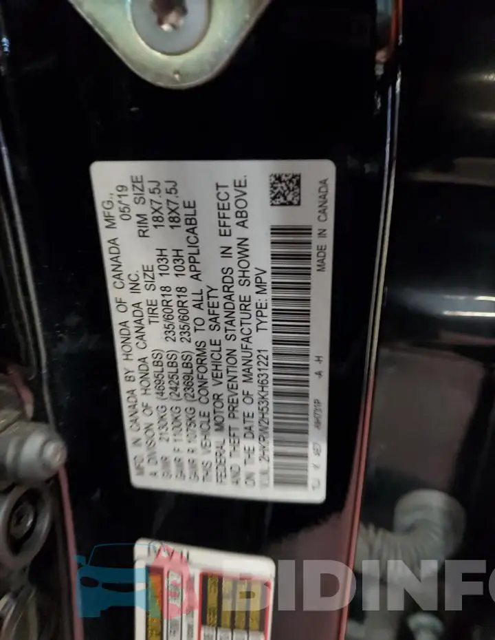 2HKRW2H53KH631221 Photo# 13