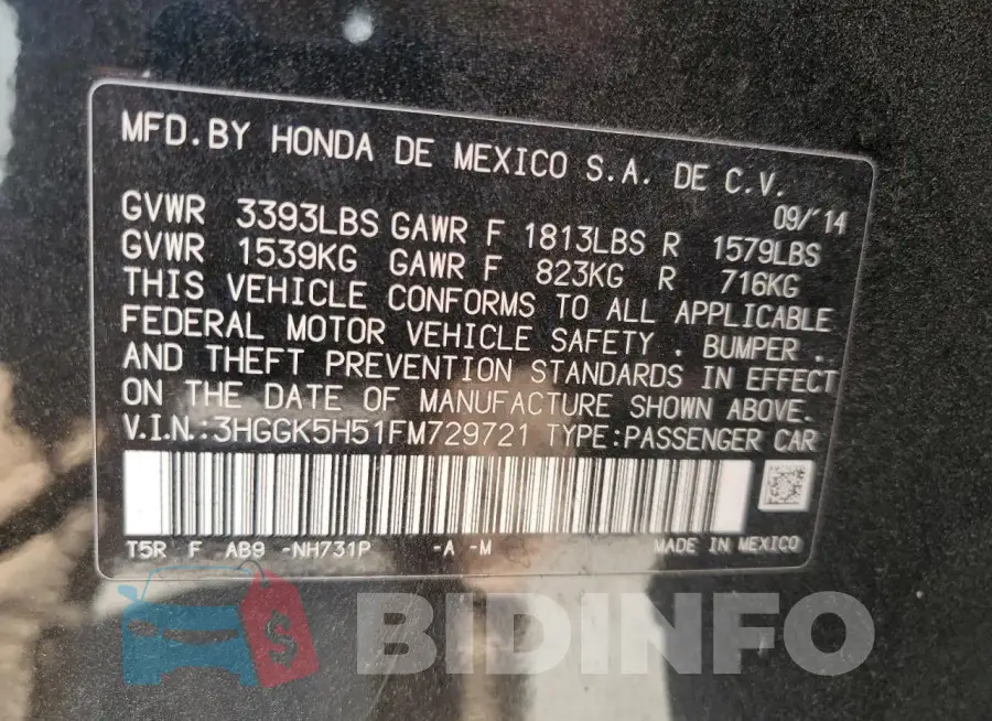 3HGGK5H51FM729721 Photo# 13