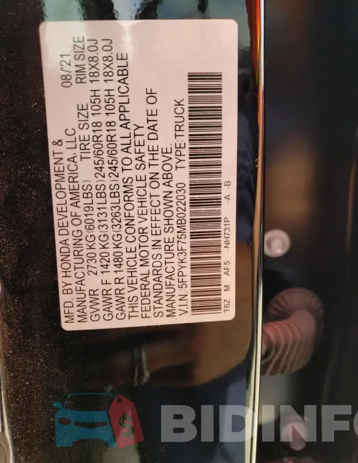 5FPYK3F75MB022030 Photo# 12