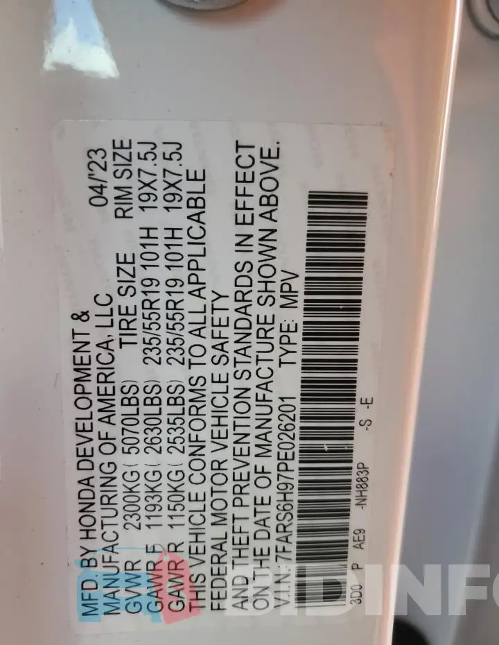 7FARS6H97PE026201 Photo# 12