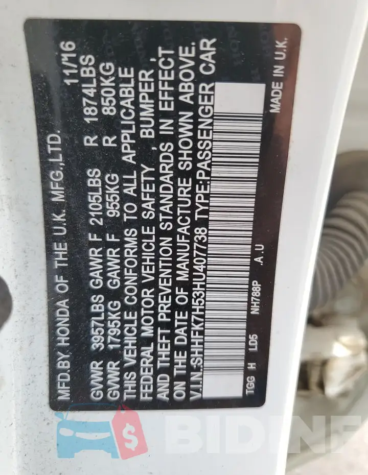SHHFK7H53HU407738 Photo# 13