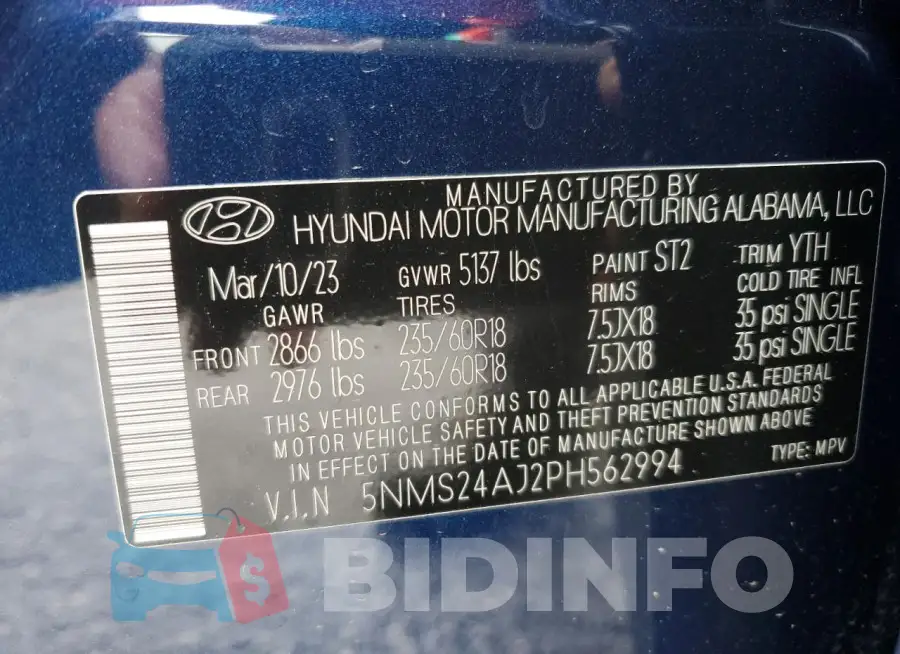 5NMS24AJ2PH562994 Photo# 13