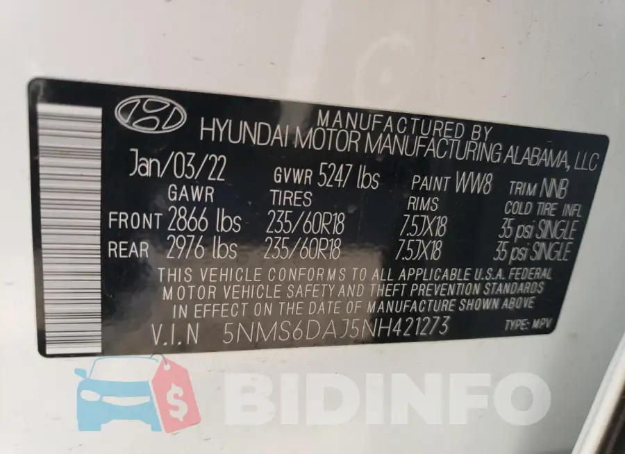 5NMS6DAJ5NH421273 Photo# 13