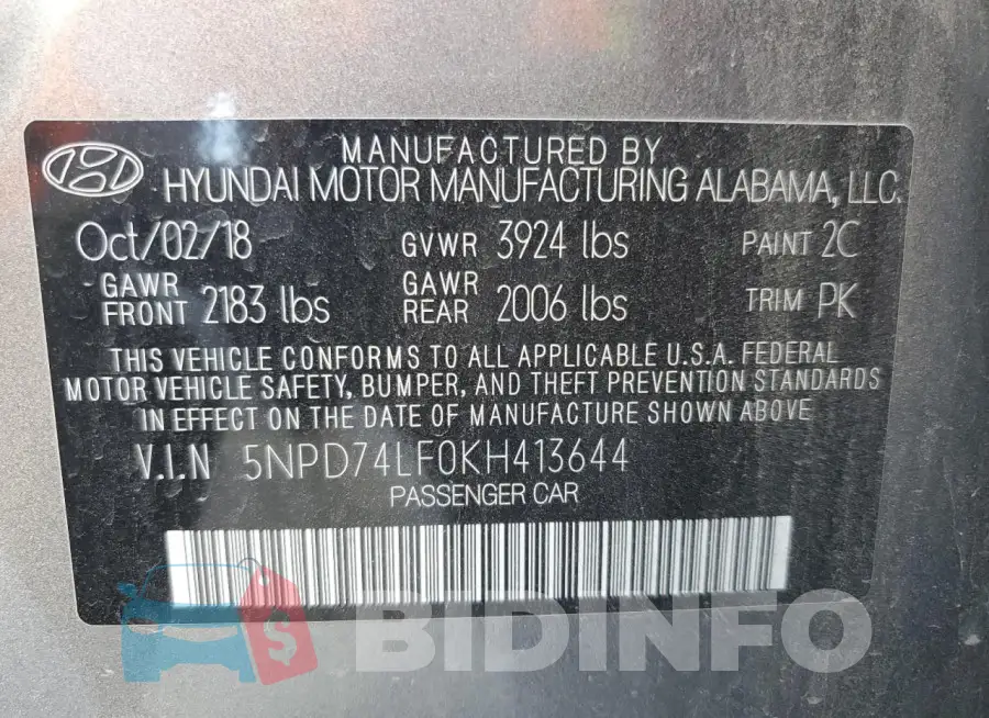 5NPD74LF0KH413644 Photo# 13