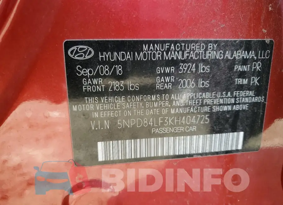 5NPD84LF3KH404725 Photo# 13