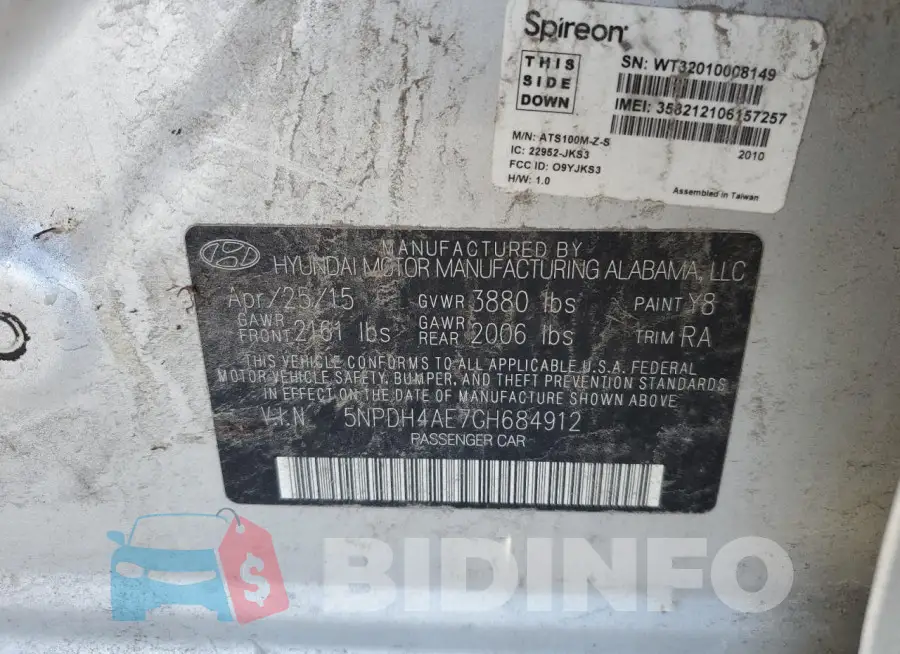 5NPDH4AE7GH684912 Photo# 12