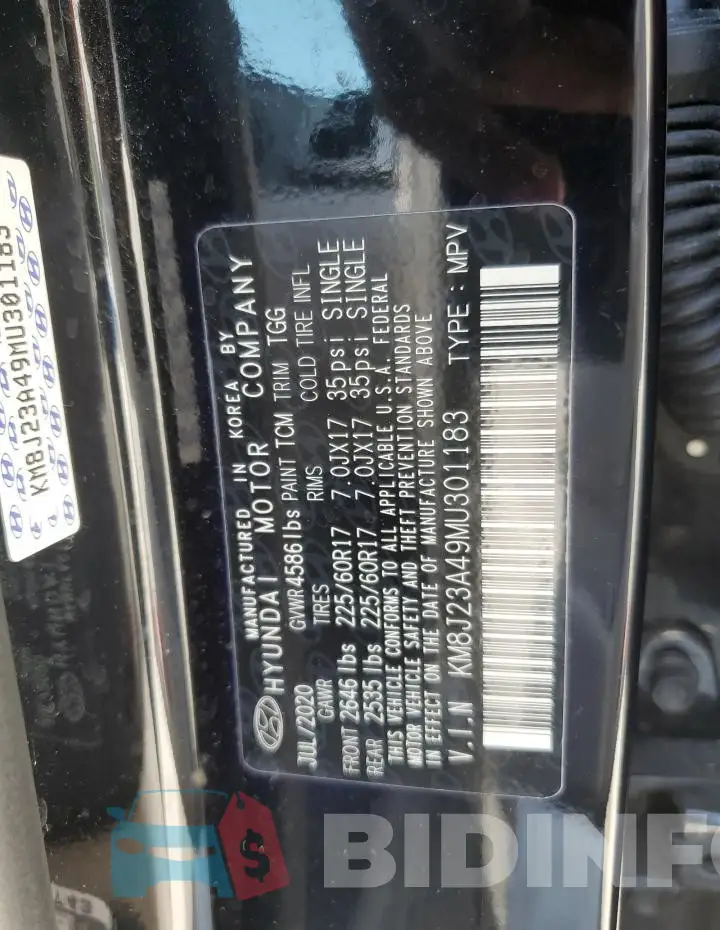 KM8J23A49MU301183 Photo# 14