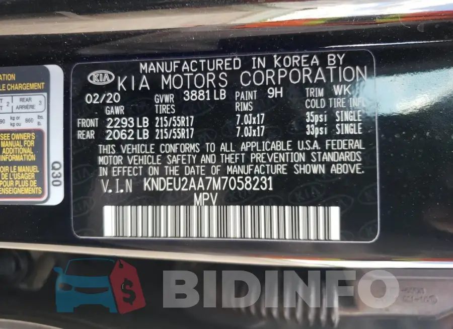 KNDEU2AA7M7058231 Photo# 14