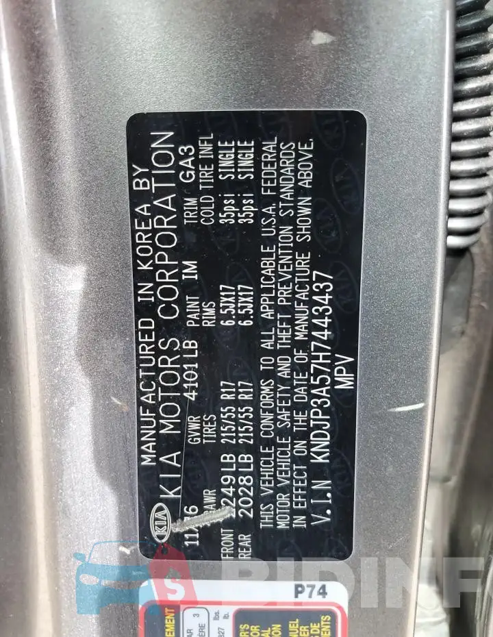 KNDJP3A57H7443437 Photo# 12