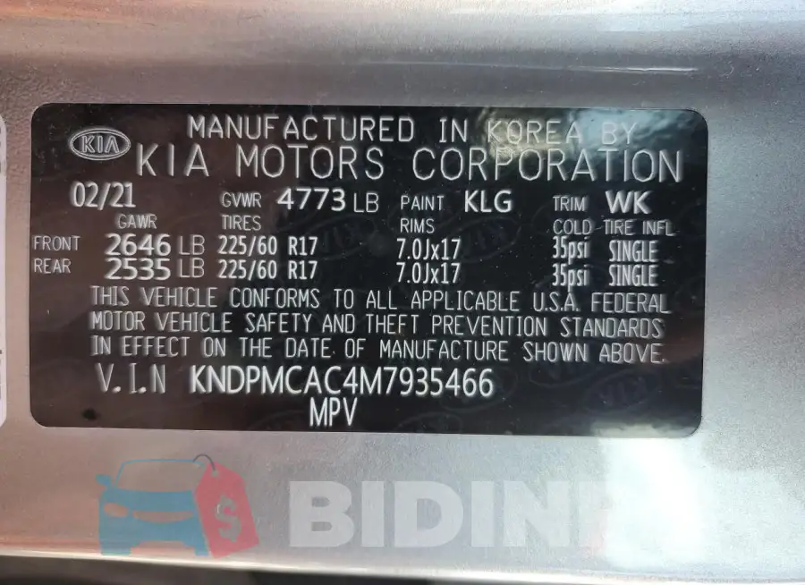 KNDPMCAC4M7935466 Photo# 13